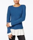 Kensie Warm Touch Ruffled Contrast Sweater