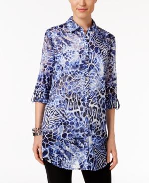 Jm Collection Printed Roll-tab Blouse, Only At Macy's