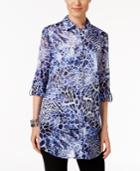 Jm Collection Printed Roll-tab Blouse, Only At Macy's