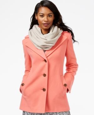 Calvin Klein Petite Wool-cashmere Blend Single-breasted Peacoat With Free Infinity Scarf