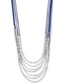 Silver-tone Multi-row Metal Bead Cord Necklace