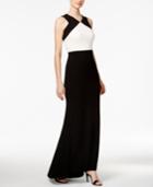 Calvin Klein Open-back Colorblocked Crepe Gown