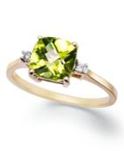 14k Gold Ring, Cushion-cut Peridot (1-5/8 Ct. T.w.) And Diamond Accent Ring