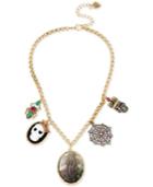 Betsey Johnson Two-tone Cameo, Skull And Spider Pendant Necklace