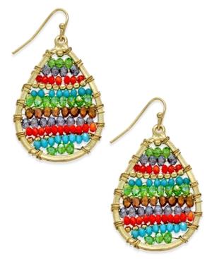 Gold-tone Woven Bead Teardrop Earrings