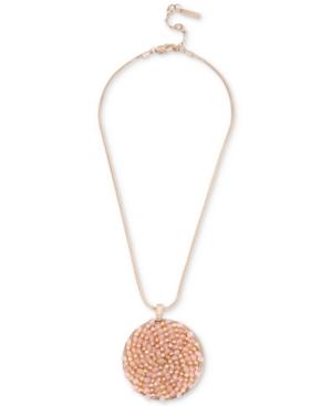 Kenneth Cole New York Rose Gold-tone Pink Imitation Pearl Woven Pendant Necklace, 15 + 3 Extender
