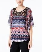 Ny Collection Illusion Printed Flutter-sleeve Top