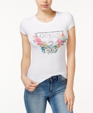 Guess Glitter-detail Floral Graphic T-shirt