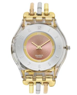 Swatch Watch, Women's Swiss Tri-gold Small Tri-tone Stainless Steel Three Bar Bracelet 34mm Sfk240b