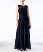 Tahari Asl Floral Soutache Belted Gown