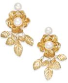 Kate Spade New York Gold-tone Imitation Pearl Flower & Leaf Drop Earrings