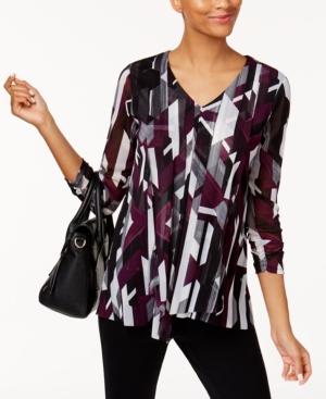 Alfani Petite Printed Asymmetrical-hem Mesh Top, Created For Macy's