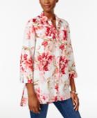 Jm Collection Linen-blend Floral-print Shirt, Only At Macy's