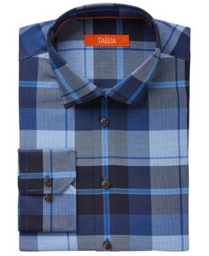 Tallia Men's Fitted Blue Exploded Plaid Dress Shirt