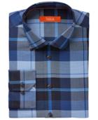 Tallia Men's Fitted Blue Exploded Plaid Dress Shirt