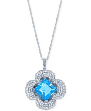 Lali Jewels Blue Topaz And Sapphire (10-3/8 Ct. T.w.) And Diamond (1-1/5 Ct. T.w.) Clover Pendant Necklace In 14k White Gold