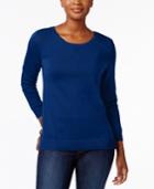 Karen Scott Side-slit Cotton Sweater, Created For Macy's