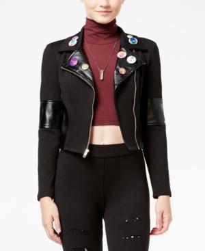 Dreamworks Trolls Juniors' Faux-leather-trim Moto Jacket With Pins