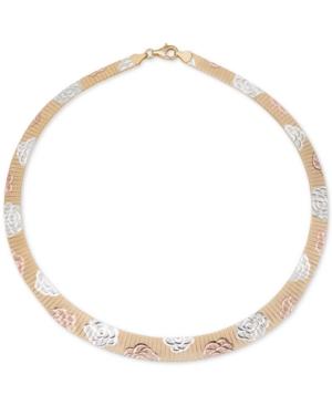 Giani Bernini Tri-tone Floral Collar Necklace In 18k Gold, Rose Gold And Sterling Silver, Only At Macy's