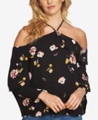 1.state Printed Cold-shoulder Flounce Top