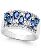 Sapphire (2-1/10 Ct. T.w.) And Diamond (3/8 Ct. T.w.) Statement Ring In 14k White Gold