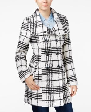Bcx Juniors' Plaid Flare-collar Pea Coat