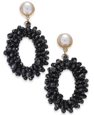 I.n.c. Gold-tone Bead & Imitation Pearl Drop Hoop Earrings, Created For Macy's