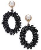 I.n.c. Gold-tone Bead & Imitation Pearl Drop Hoop Earrings, Created For Macy's