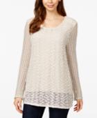 Style & Co. Roll Tab Lace Inset Top, Only At Macy's