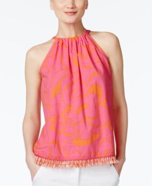 Trina Turk Cotton Fringe-trim Halter Top