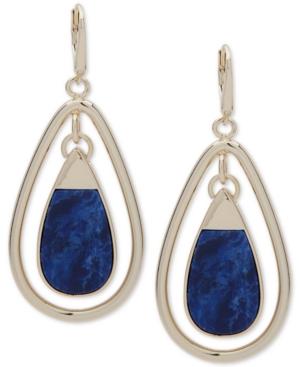 Dkny Gold-tone Blue Stone Orbital Drop Earrings, Created For Macy's