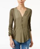 Lucky Brand Mixed-media Roll-tab Top