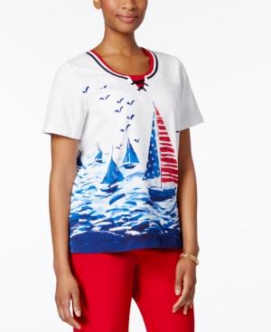 Alfred Dunner Lady Liberty Sailboat-print Top