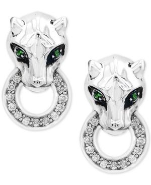 Signature By Effy Diamond (1/8 Ct. T.w.) & Tsavorite Accent Panther Door Knocker Drop Earrings In Sterling Silver