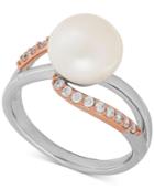Honora Style Cultured Freshwater Pearl (9-1/2mm) & Swarovski Zirconia Ring In Sterling Silver & 10k Rose Gold