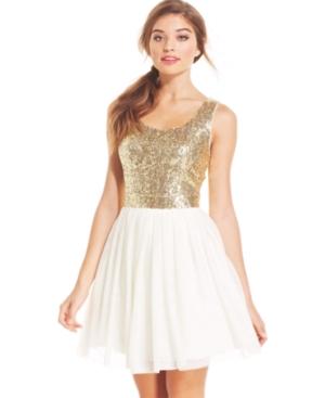 B Darlin Juniors' Sequin Pleated A-line Dress