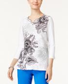 Alfred Dunner Easy Going Embellished Scroll-print Top