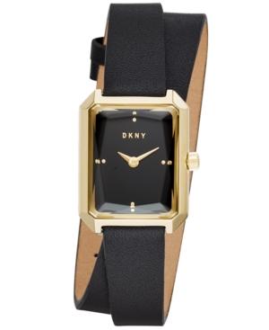 Dkny Women's Cityspire Black Leather Wrap Strap Watch 21x27mm, Created For Macy's