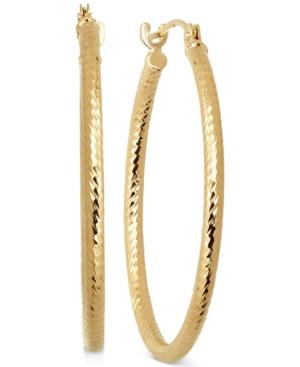 Thin Textured Round Hoop Earrings In 10k Gold