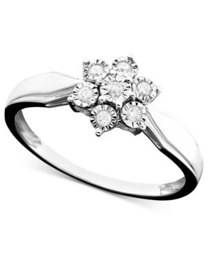 Flower Diamond Ring In 10k White Gold (1/10 Ct. T.w.)