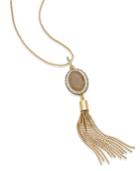 Inc International Concepts Gold-tone Brown Stone And Crystal Tassel Pendant Necklace, Only At Macy's