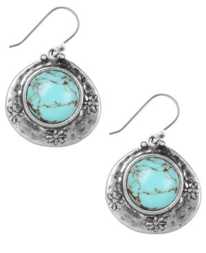 Lucky Brand Earrings, Silver-tone Turquoise Drop Earrings