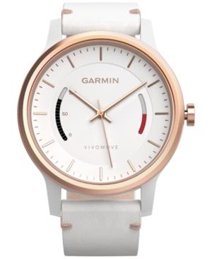 Garmin Unisex Vivomove Classic White Leather Strap Activity Tracking Smart Watch 42mm 010-01597-13