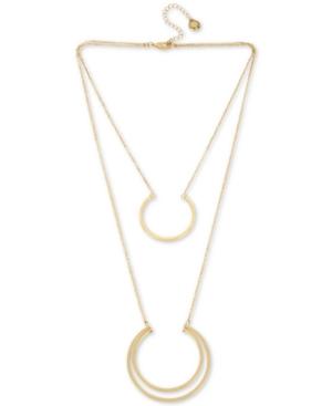 Bcbg Gold-tone Double-layer Geometric Pendant Necklace, 18 + 3 Extender