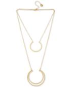 Bcbg Gold-tone Double-layer Geometric Pendant Necklace, 18 + 3 Extender