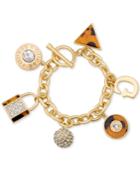 Guess Gold-tone Faux Tortoiseshell And Crystal Charm Bracelet