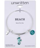 Unwritten Seas The Day Seahorse Charm Adjustable Bangle Bracelet In Stainless Steel