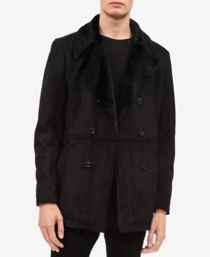 Calvin Klein Men's Double-breasted Jacket With Faux-fur Trim