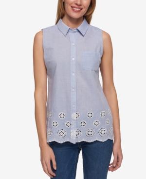 Tommy Hilfiger Cotton Sleeveless Embroidered Shirt, Only At Macy's