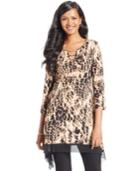 Cable & Gauge Printed Mesh-trim Keyhole Tunic
